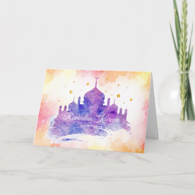 Cartão Watercolor Ramadan Kareem Greeting Card (Frente)