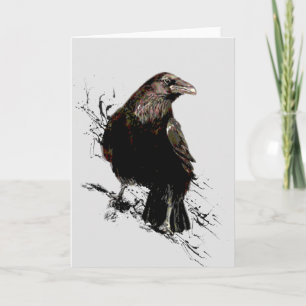 Cartão Watercolor Raven Bird Art