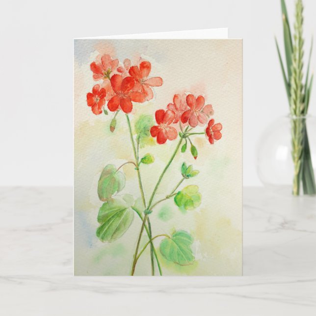 Cartão Watercolor Red Geranium Greeting Card (Frente)