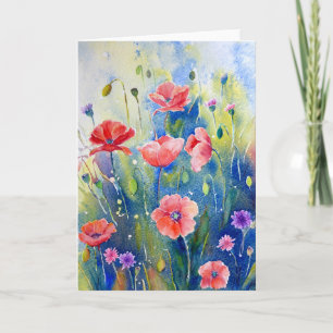 Cartão Watercolor red poppies Greeting Card
