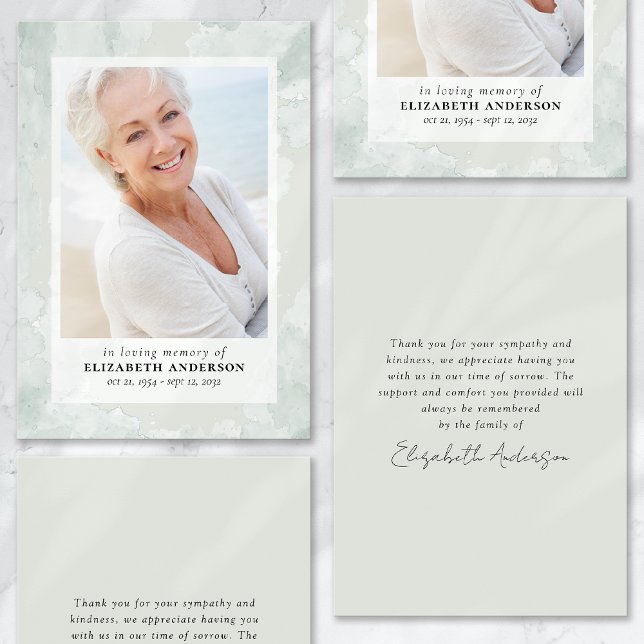 Cartão Watercolor Sage Foto Simpatia Funeral Obrigado (Criador carregado)