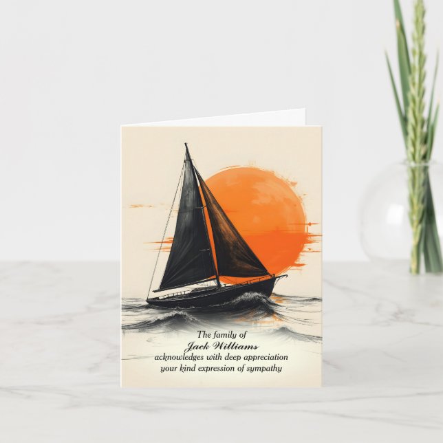 Cartão Watercolor Sailboat For Sympathy Obrigado (Frente)