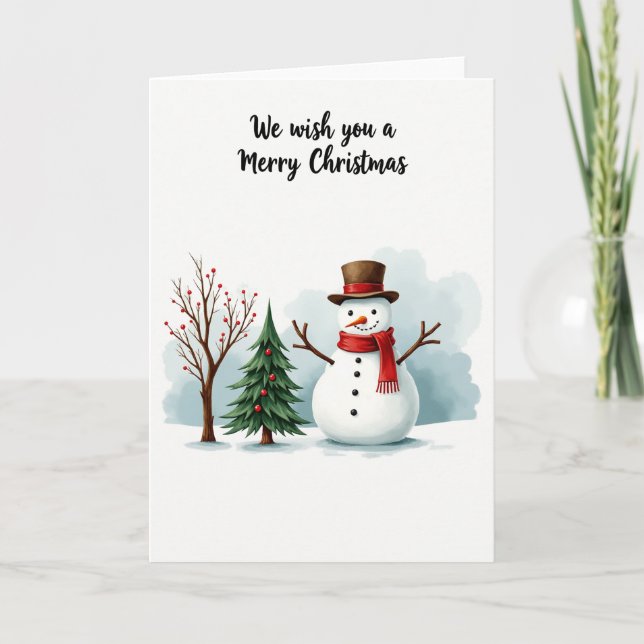Cartão Watercolor Snowman e Merry Christmas Card (Frente)