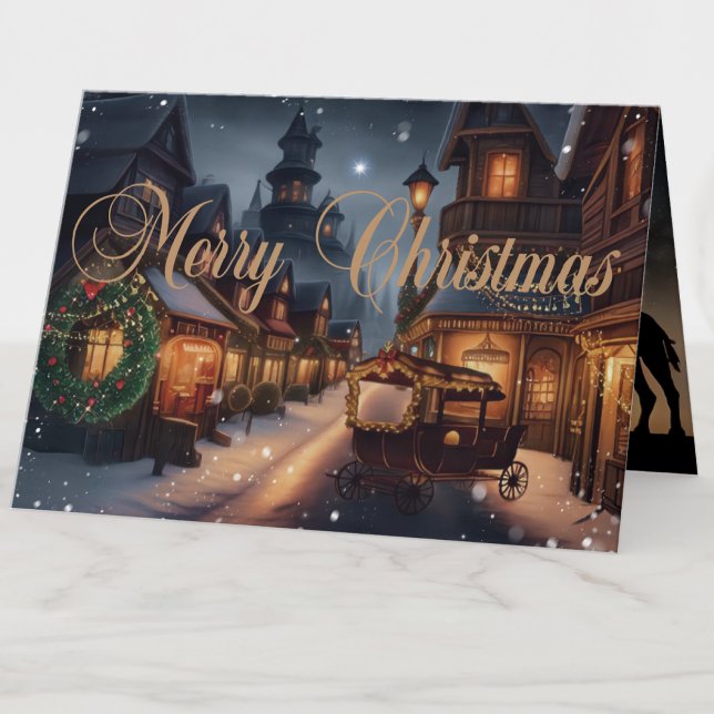 Cartão Watercolor Snowy Christmas Town Holiday Foto (Criador carregado)