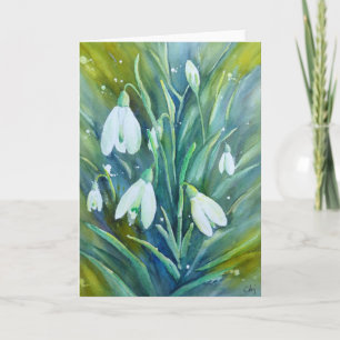 Cartão Watercolor Spring Flowers Snowdrops Greeting Card
