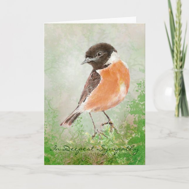 Cartão Watercolor Stonechat Bird Nature Deepest Sympathy (Frente)