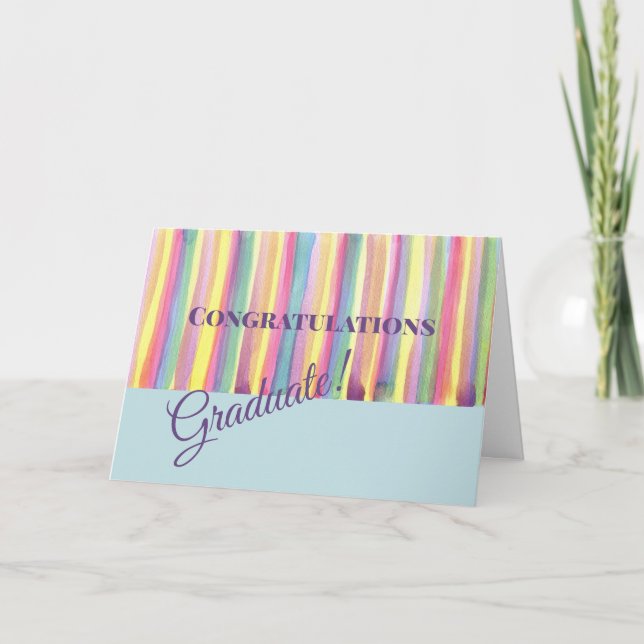 Cartão Watercolor Stripes Graduation Card (Frente)