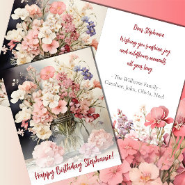 Cartão Watercolor Summer Pink Buquê Birthday