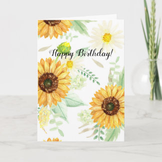 Cartão Watercolor Sunflower Birday