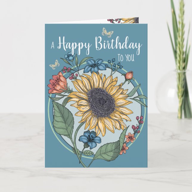 Cartão Watercolor Sunflower Birday Card (Frente)