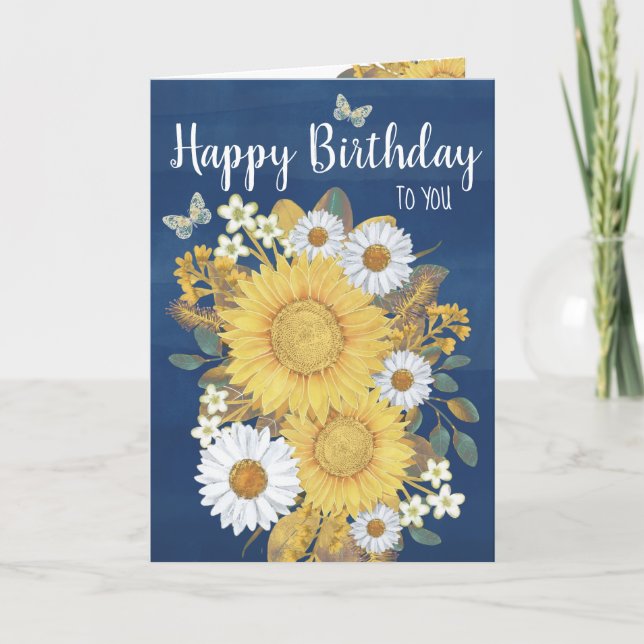 Cartão Watercolor Sunflower Birday Card (Frente)