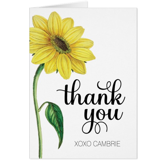 Cartão Watercolor Sunflower Obrigado (Frente)