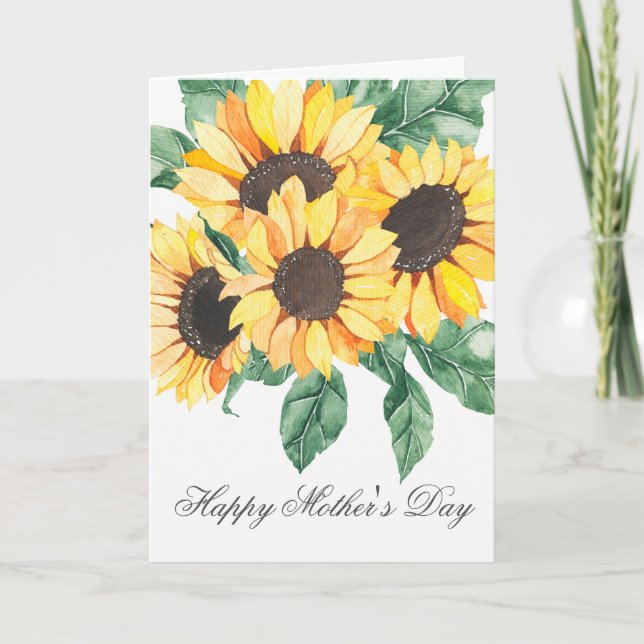 Cartão Watercolor Sunflowers Florals Mothers Day Card (Frente)