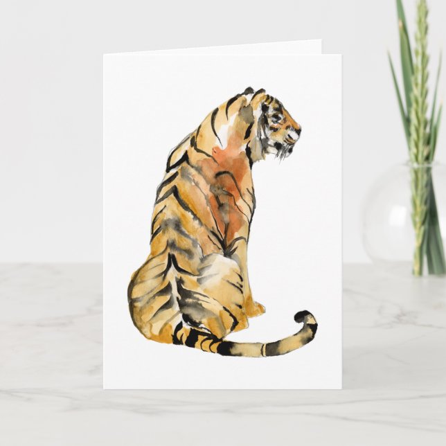 Cartão Watercolor Tiger Sitting (Frente)