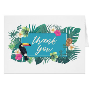 Cartão Watercolor Tropical w/Toucan Obrigado Teal ID577