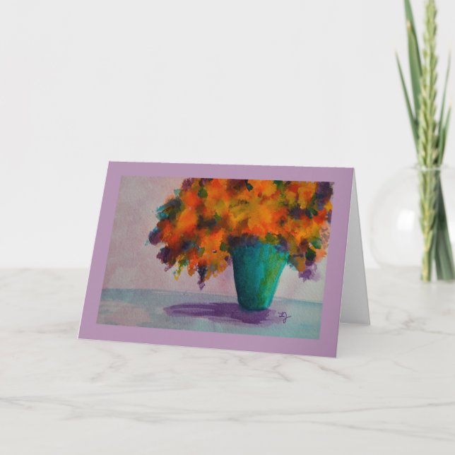 Cartão Watercolor Vase with Flowers Greeting Card (Frente)