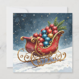 Cartão Watercolor Vintage Christmas Sleigh