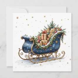 Cartão Watercolor Vintage Christmas Sleigh