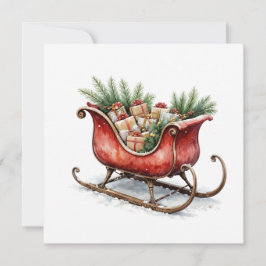 Cartão Watercolor Vintage Christmas Sleigh