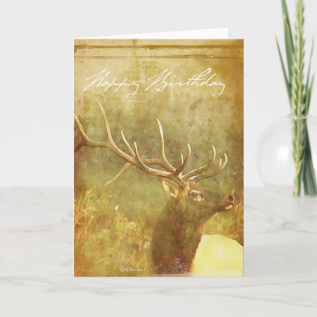 Cartão Watercolor wash Painted Elk Birthday Card (Frente)