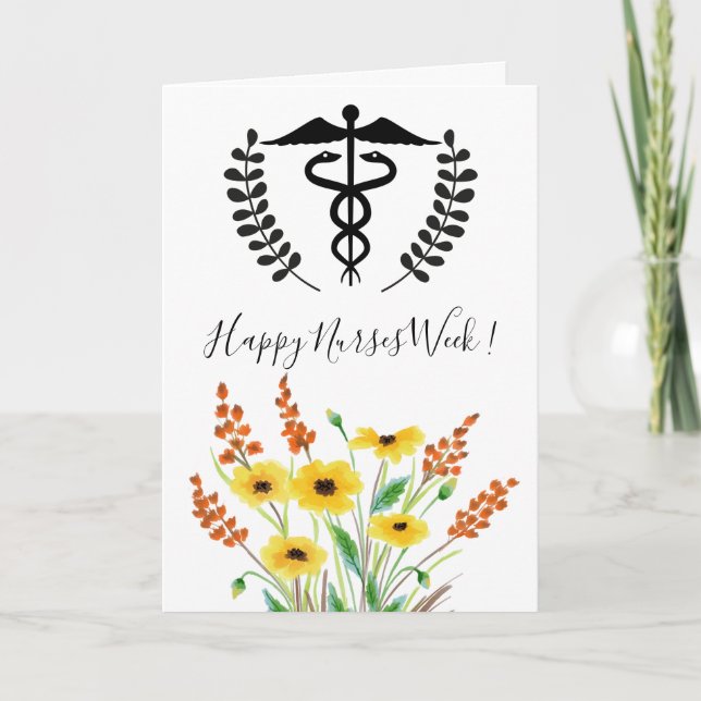 Cartão Watercolor Wildflower Happy Nurses Semana (Frente)