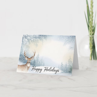 Cartão Watercolor Winter Deer Happy Holidays Card