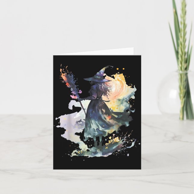 Cartão Watercolor Witch Halloween Fall Autumn Art Paintin (Frente)