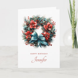 Cartão Watercolor Wreath com Holly Birthday