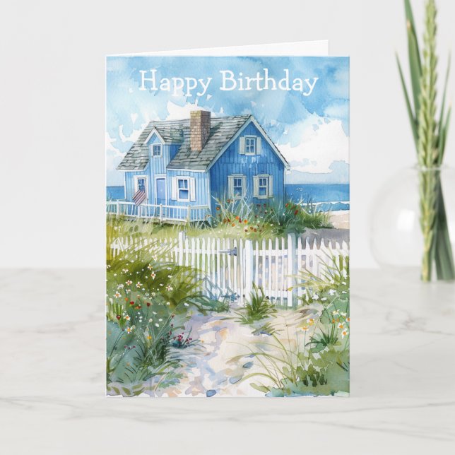 Cartão Watercolour Beach Cottage (Frente)