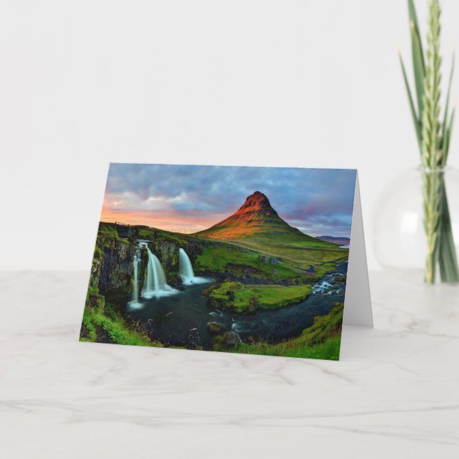 Cartão Waterfalls | Kirkjufell, Iceland (Frente)