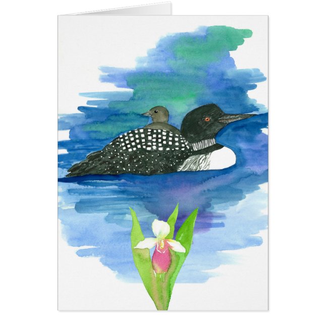 Cartão Waterfowl Loon Baby Bird Lady Slipper Vazio (Frente)