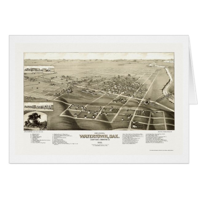 Cartão Watertown, mapa panorâmico do SD - 1883 (Frente Horizontal)
