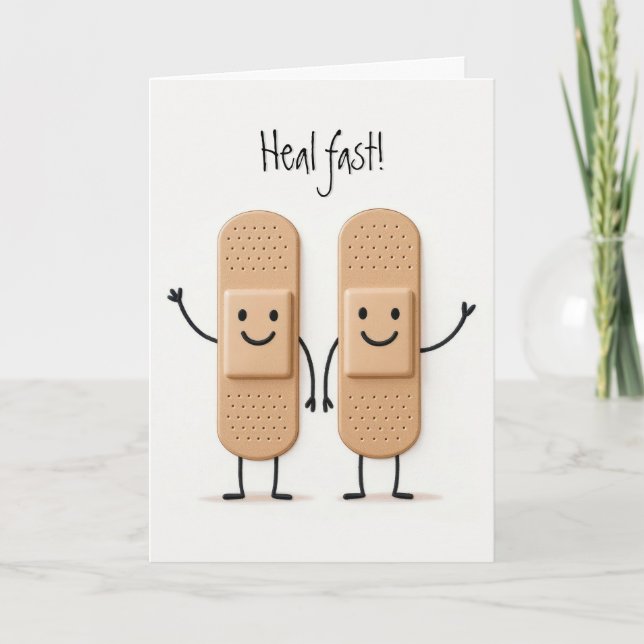 Cartão Waving Bandage Stick Figure Couple Get Well (Frente)
