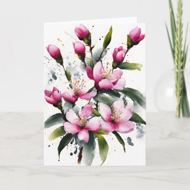 Cartão Waxflower - Flores aquarela (Frente)