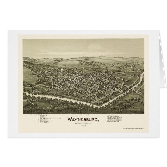 Cartão Waynesburg, mapa panorâmico do PA - 1897 (Frente Horizontal)
