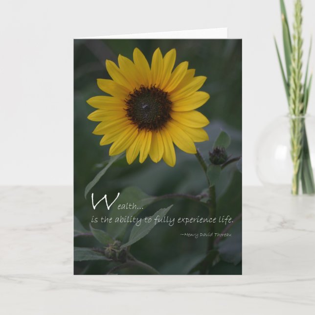 Cartão Wealth quote yellow sunflower (Frente)