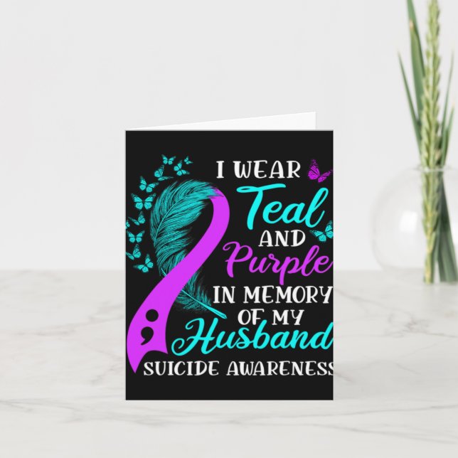 Cartão Wear Teal Purple In Memory Of My Husnd Suicide Awa (Frente)