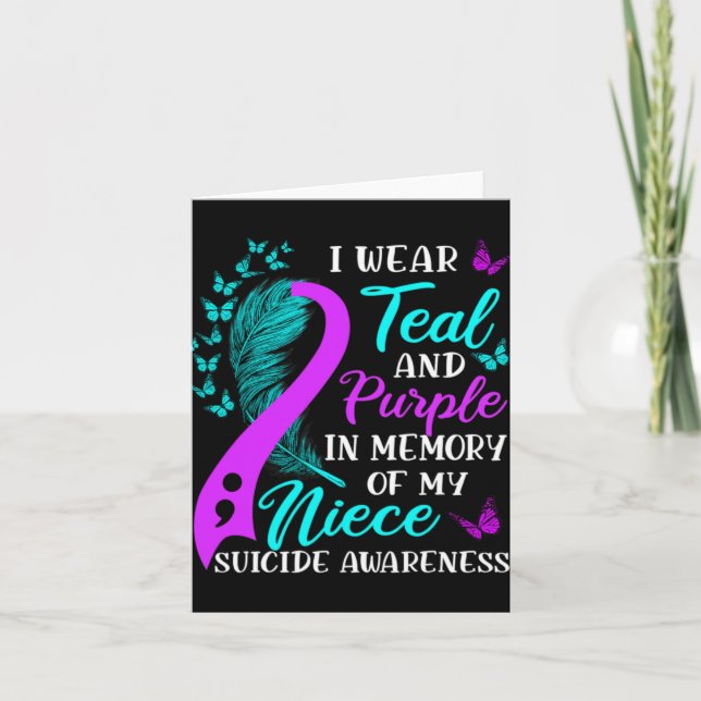 Cartão Wear Teal Purple In Memory Of My Niece Suicide Awa (Frente)