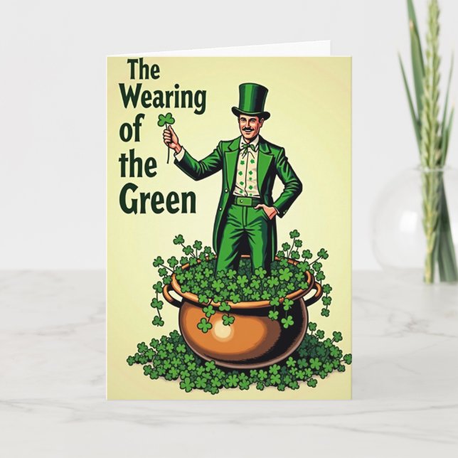 Cartão Wearing Green Shamrock Gent Card (Frente)