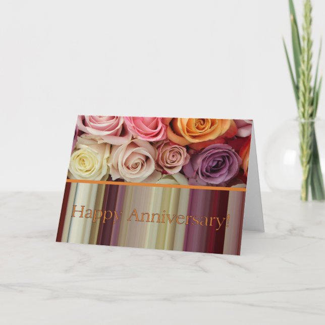 Cartão Wedding Anniversary Card - Pastel roses stripe (Frente)