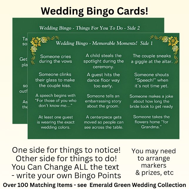 Cartão Wedding BINGO!  Game for Guests Emerald Green (Criador carregado)