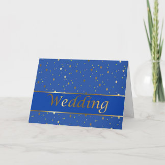 Cartão Wedding Congratulations Gold Stars on Blue Card