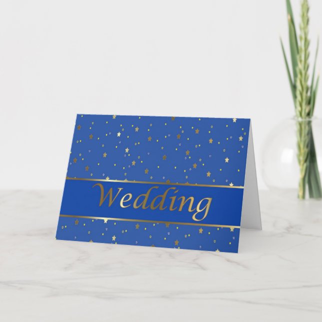 Cartão Wedding Congratulations Gold Stars on Blue Card (Frente)