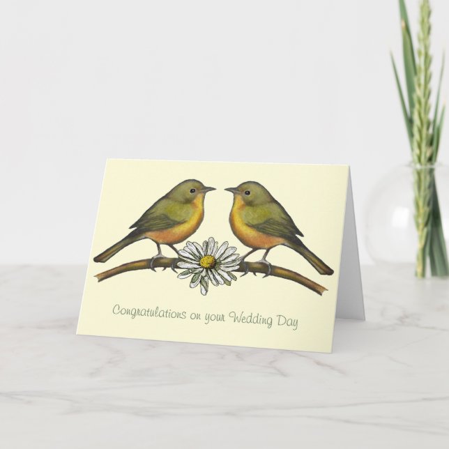 Cartão Wedding Congratulations: Two Birds, Daisy: Art (Frente)