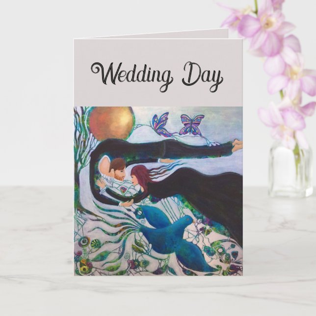 Cartão Wedding Day Couple in Love Whimsical Art  (Orquídea)