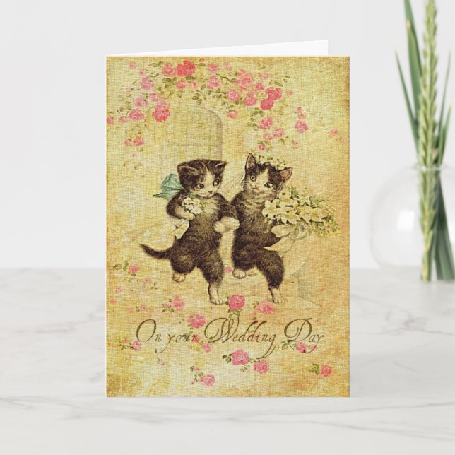 Cartão Wedding Day Kitties, Vintage Digital Art (Frente)