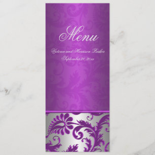 Cartão Wedding do menu do damasco II de prata e