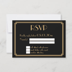 Cartão Wedding Dourado do grande preto RSVP do ar