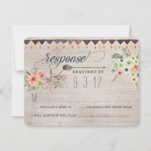 Cartão Wedding floral chique de Boho RSVP
