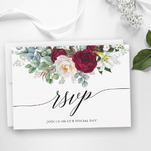 Cartão Wedding floral de Borgonha RSVP da